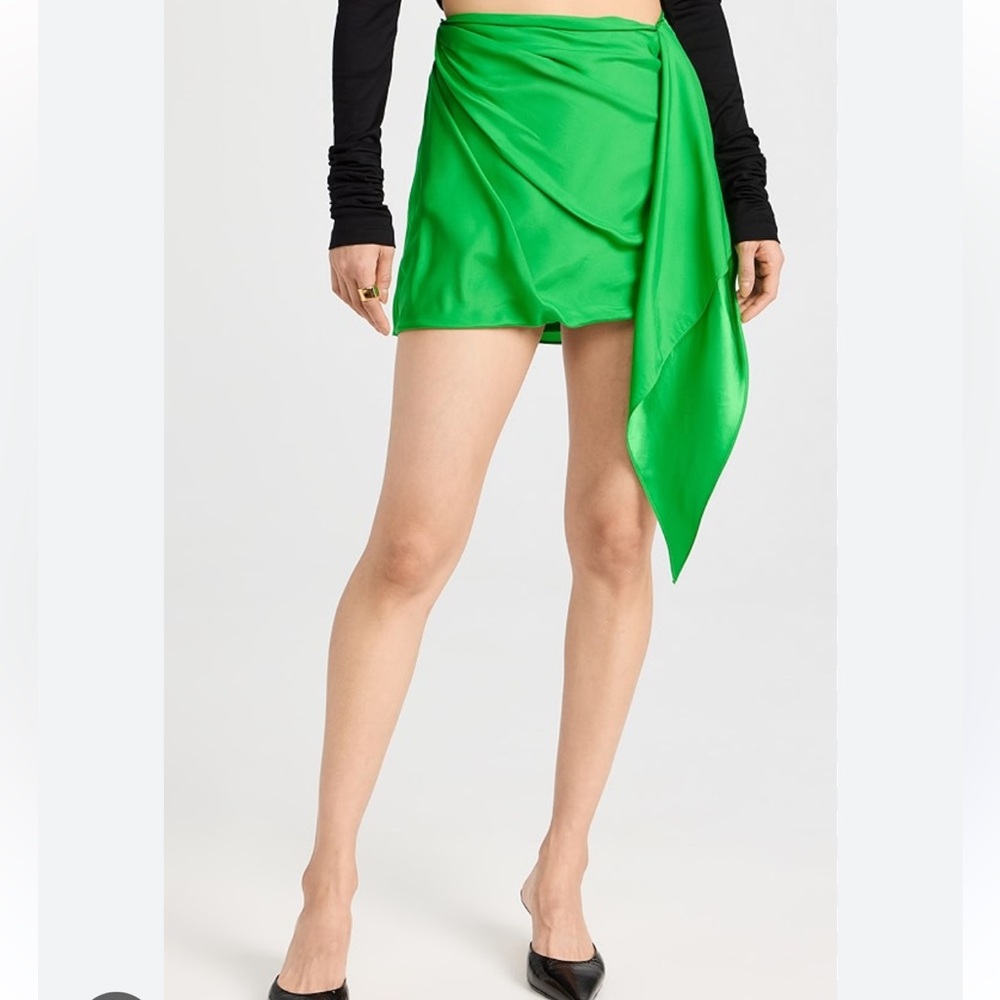 Gauge81 green silk drape mini skirt Large